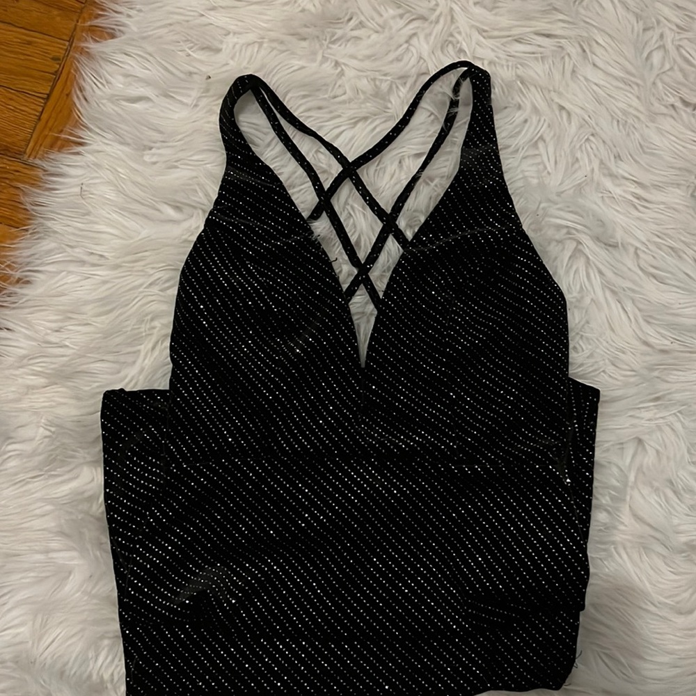 Black Metallic Stitch Bodycon, Deep V dress - Picture 4 of 6